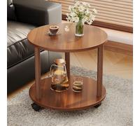 Retro Square Side Table Bedside Table Sofa Table with 2 Tier Storage Lockable Caster Wheels Space Saving for Living Room Bedroom Home F,50 * 50 * 48cm