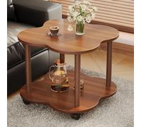 Retro Square Side Table Bedside Table Sofa Table with 2 Tier Storage Lockable Caster Wheels Space Saving for Living Room Bedroom Home C,60 * 60 * 48cm