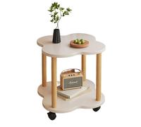 Retro Square Side Table Bedside Table Sofa Table with 2 Tier Storage Lockable Caster Wheels Space Saving for Living Room Bedroom Home A,50 * 50 * 48cm