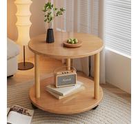 Retro Square Side Table Bedside Table Sofa Table with 2 Tier Storage Lockable Caster Wheels Space Saving for Living Room Bedroom Home E,60 * 60 * 48cm