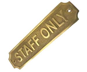 Retro STAFF ONLY Sign Antique Style Brass Cafe Plaque Staff Room With Screws, Cafe/Restaurant/Office