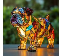 Retro Stained Glass Dog Lamp, Cute LED Animal Bedside Tabletop Night Light, Create A Warm Atmospher for Bedside Or Desk Lighting(Yellow-b)
