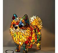 Retro Stained Glass Dog Lamp, Cute LED Animal Bedside Tabletop Night Light, Create A Warm Atmospher for Bedside Or Desk Lighting(Yellow-d)