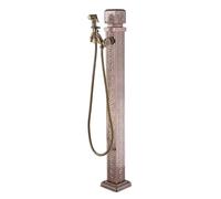 Retro Stainless Steel Garden Water Column Fountain, 36in Outdoor Water Feature, Durable All-Copper Antifreeze Faucet, Elegant Carved Design for Landscaping