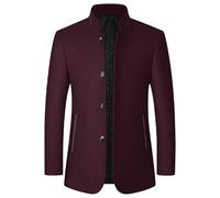 Retro Stand Collar Blazer Jacket for Men Chinese Tunic Slim Fit Solid Winter Button Mandarin Collar Sports Coat (Wine1,3XL)