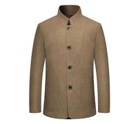 Retro Stand Collar Blazer Jacket for Men Chinese Tunic Slim Fit Solid Winter Button Mandarin Collar Sports Coat (Dark Coffee2,5XL)