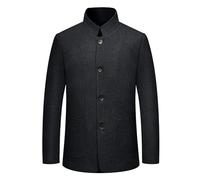 Retro Stand Collar Blazer Jacket for Men Chinese Tunic Slim Fit Solid Winter Button Mandarin Collar Sports Coat (Black2,5XL)