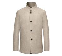 Retro Stand Collar Blazer Jacket for Men Chinese Tunic Slim Fit Solid Winter Button Mandarin Collar Sports Coat (Light Coffee2,5XL)