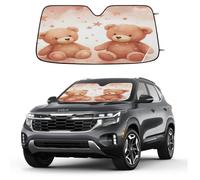 Retro Star Animal Bear Car Windshield Sun Shade, Foldable UV Protection Front Window Sunshade with Suction Cups, Heat Blocking Reflective Sun Visor for Cars SUVs Trucks 139.7 x 70 cm