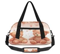 Retro Star Animal Bear Kids Duffel Bag for Boys Girls, Lightweight Travel Weekender Bag with Adjustable Strap, Overnight Gym Bag Toddler Sports Duffle for Workout Dance