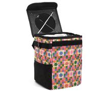 Retro Star Checkerboard Pattern Multi-Pocket Car Trash Can, Waterproof Oxford Fabric Bin with Lid for Car Organization