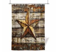 Retro Star Shower Curtain for Bathroom, Shabby Texas Stars Mottled Old Wood Grain Country Waterproof Cloth Fabric Bathroom Accessories Set with 12 Rust Proof Plastic Hooks, 72” x 84”