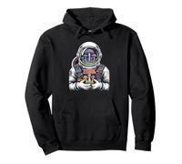 Retro star voyager discovering colorful galaxy toadstools Pullover Hoodie