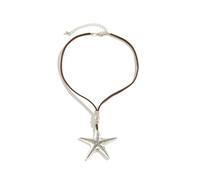 Retro Starfish Pendant Velvet Necklace for Women Vintage Antique Silver Bohemian Large Sea Star Charm Brown Leather Chain Beaded Choker Boho Exaggerated Vacation Summer Beach Ocean Trendy Jewelry