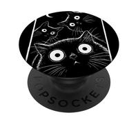 Retro Staring Black Cats Moonlight Feline Graphic Art PopSockets Adhesive PopGrip