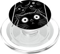 Retro Staring Black Cats Moonlight Feline Graphic Art PopSockets PopGrip for MagSafe