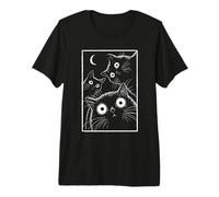 Retro Staring Black Cats Moonlight Feline Graphic Art Premium T-Shirt