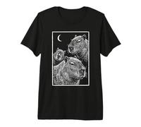 Retro Staring Capybaras Moonlight Nature Graphic Art Premium T-Shirt
