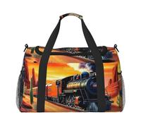 Retro Steam Locomotive Desert, Rock Sunset Waterproof Weekender Bags Duffel Bag Large Carry On Hand Luggage Bags Foldable Tote Bag for Travel Sports Gym Dance