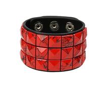 Retro Steam-Punk Wide Leather Bracelet Unisex Three Rows Of Square Spike Studded Cuff Wristbands Wide Adjustable Snap Button For Men Women Gothic Style Red