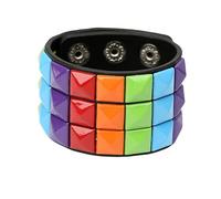 Retro Steam-Punk Wide Leather Bracelet Unisex Three Rows Of Square Spike Studded Cuff Wristbands Wide Adjustable Snap Button For Men Women Gothic Style Square Pegs (5 Colors)