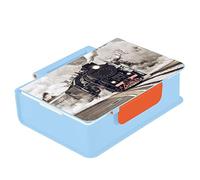 Retro Steam Train Departs From the Station with Smoke Blue Bento Lunch Box, ABS PP Silicone BPA Free Container Microwave and Dishwasher Safe, Leak-Proof Holder Tote Bag Handbag