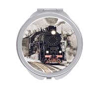 Retro Steam Train Departs From the Station with Smoke Folding Make Up Mirror, Compact 2X/1X Magnification Mirror, Women Portable Travel Makeup Mirror 2.4 x 2.4 inch