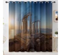 Retro Stone Pillars Mountains Blackout Curtains for Living Room Bedroom W55 x L90 Inch (2 Panels), Blue Print Eyelet Curtain Thermal Insulated Noise Reducing Window Curtain Drapes
