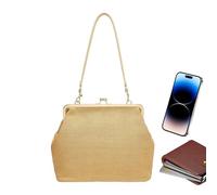 Retro Straw Tote, Vintage Kiss Lock, Fashion Accessory with Refined Texture, Summer Utility with Sturdy Panel, 12.6x10.63x7.87 inches Women’s Handbag, Travel Purse for Vacation Market Grocery