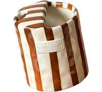 Retro Striped Ceramic Coffee Mug with Sip Hole Lid, Hand-Painted Retro Striped Ceramic Mark Cup, Ceramic Coffee Mug with Sip Hole for Coffee, Tea & Latte (Brown)