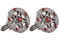 Retro Striped Cuff, Cufflinks for Men Supernatural Pentagram Pentacle Vintage Five-Pointed Star Cufflinks For Men Personality Cuff Links(Red)