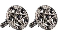 Retro Striped Cuff, Cufflinks for Men Supernatural Pentagram Pentacle Vintage Five-Pointed Star Cufflinks For Men Personality Cuff Links(Black)