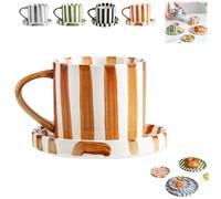 Retro Striped Hand-Painted Ceramic Mark Hand-Held Cup, Retro Striped Ceramic Coffee Mug, Unique Hands Painted Stripes Coffee Mug for Christmas Holiday Winter Gift (Brown)