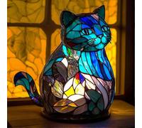 Retro Style Animal (Cat) Shaped Table Lamp Stained Glass Ideal as Christmas Gift 2024