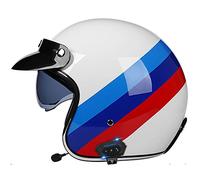 Retro-Style Bluetooth Motorcycle Open Face Helmet, PU Leather Helmet 3/4 Motorcycle with Visor ECE Approved Crash Vintage Jet-Helmet for Adult for Biker Cruiser Scooter Touring Helmet 1,XL