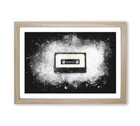 Retro Style Cassette Tape Paint Splash Framed Print | A2 Oak Framed Wall Art | Ready to Hang | Retro Nature Picture | Living Room Bedroom Lounge Office