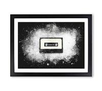 Retro Style Cassette Tape Paint Splash Modern Art Framed Print | A4 Black Framed Wall Art | Ready to Hang | Retro Nature Picture | Living Room Bedroom Lounge Office