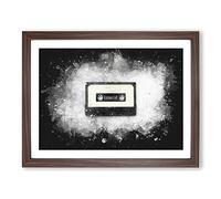 Retro Style Cassette Tape Paint Splash Modern Art Framed Print | A4 Walnut Framed Wall Art | Ready to Hang | Retro Nature Picture | Living Room Bedroom Lounge Office