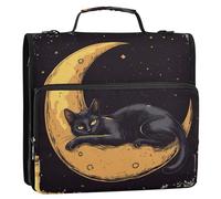 Retro Style Cat Moon 1.5 Inch 3 Rings Zipper Binder with Handle Multiple Pockets Document Organizer Suitable for Middle School Carpeta de cremallera