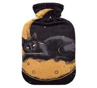 Retro Style Cat Moon hot Water Bottles with Soft Cover, 2L Warm Compress for Neck and Shoulder Pain Relief