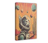 Retro-style Cool Space Cat Astronaut Planetary Art Print Canvas Poster Bedroom Decor Landscape Office Room Decor Gift 20" L X 30" W