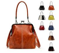 Retro Style Crossbody Bag, Women's Mini Kiss Lock Crossbody Bag, Small British Style Handbag, PU/Suede Material (Brown)