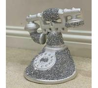 Retro Style Crushed Diamond Telephone Ornament, 25CM, Silver, Glitter, Home Decor