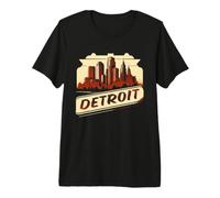Retro Style Detroit Michigan City Skyline Premium T-Shirt