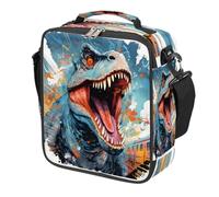 Retro Style Dinosaur Kids Lunch Bag for Boys Girls, Reusable Insulated Leakproof Lunch Box with Shoulder Strap, Toddler Cooler Tote for School Picnic Travel Beach Hiking Fishing