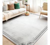 Retro Style Distressed Finish Border Living Room Rug, Machine Washable Non-Slip Flannel Area Rug 50 x 80 cm - Pet & Child Friendly Home Decor, Thin Low-Pile Carpet Easy to Vacuum Grey