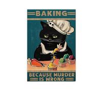 Retro-style Fun Black Cat Cake Baking Kitchen Decoration Canvas Poster Bedroom Decor Landscape Office Room Decor Gift 24" L X 36" W