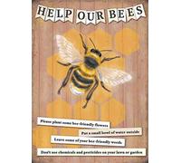 Retro Style Garden/Wildlife/Nature Metal Tin Door Sign/Wall Plaque - Decorative Gift for Home/Garden - Help Our Bees Design - 20 x 15 cm