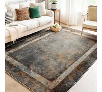 Retro Style Geometric Shapes Distressed Finish Living Room Rug, Machine Washable Non-Slip Flannel Area Rug 50 x 80 cm - Pet & Child Friendly Home Decor, Thin Low-Pile Carpet Grey