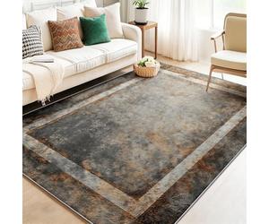Retro Style Geometric Shapes Distressed Finish Living Room Rug, Machine Washable Non-Slip Flannel Area Rug 50 x 80 cm - Pet & Child Friendly Home Decor, Thin Low-Pile Carpet Grey